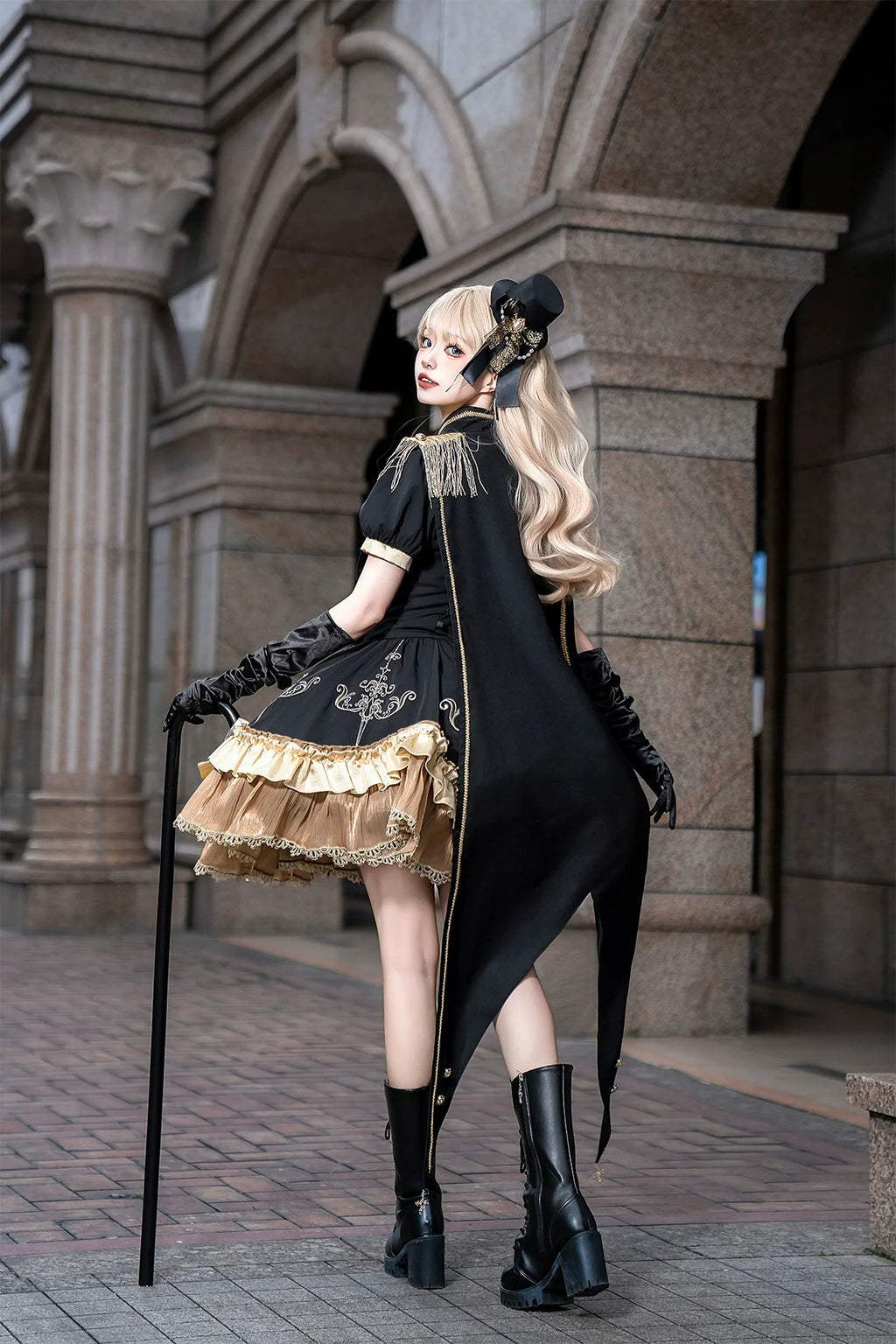 Glitter Oath - Military Lolita OP Dress with Detachable Split Tail Cloak - image 4