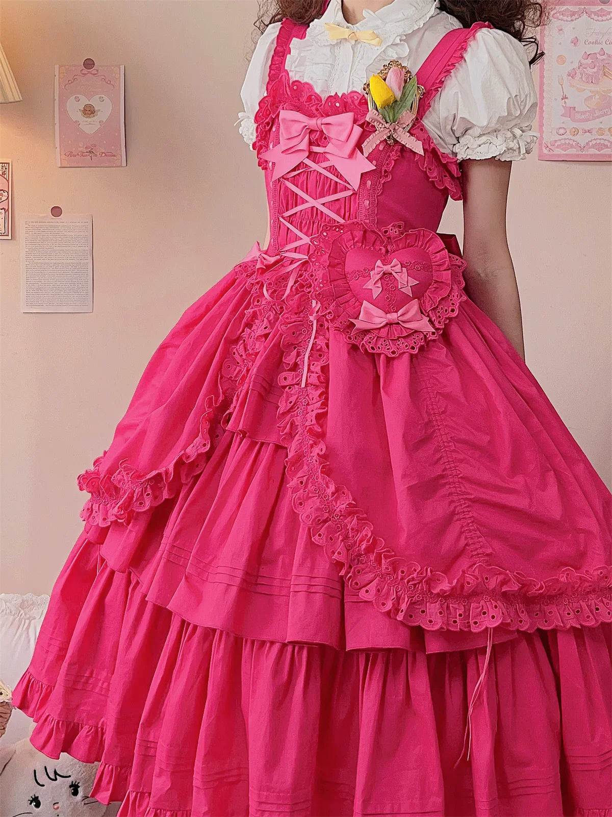 Cotton Gothic Lolita Long JSK, Drawn-up Hem - image 39