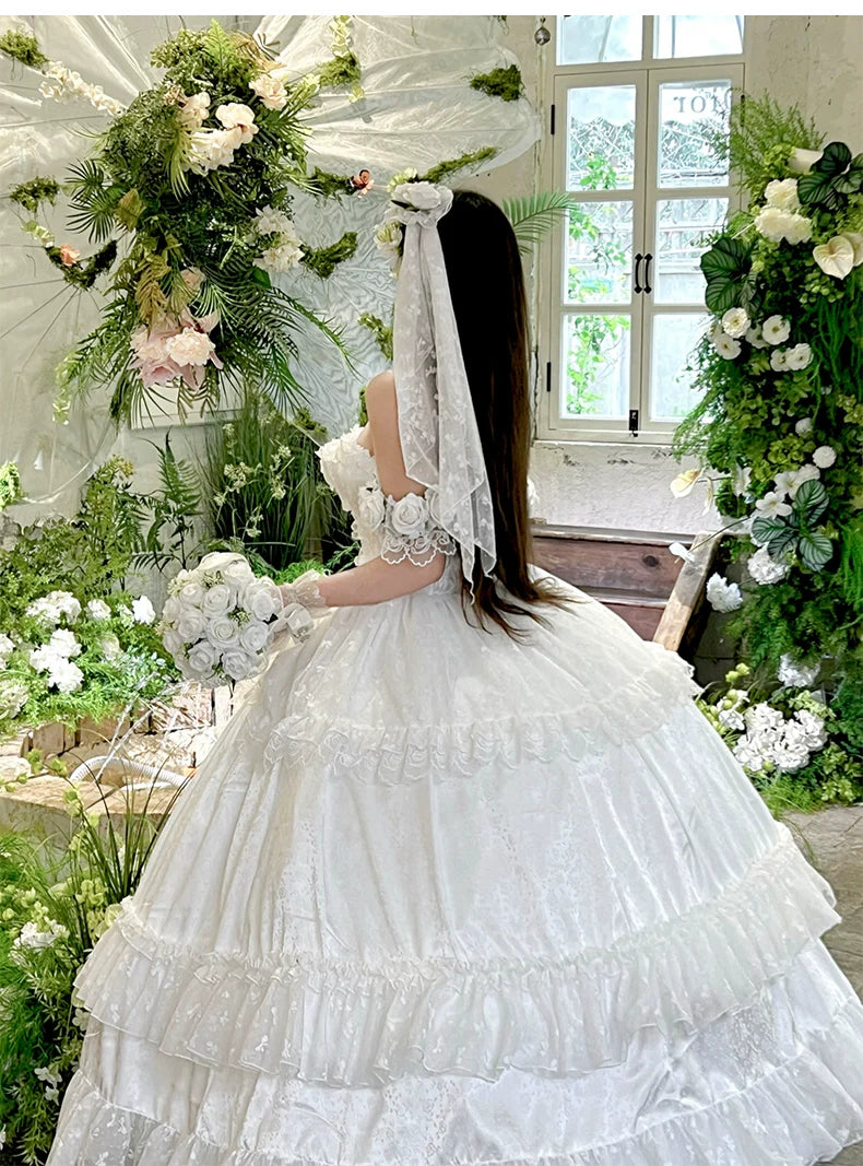 Love and Roses Princess Bridal Lolita Dress with Tiered Rose Skirt - image 10
