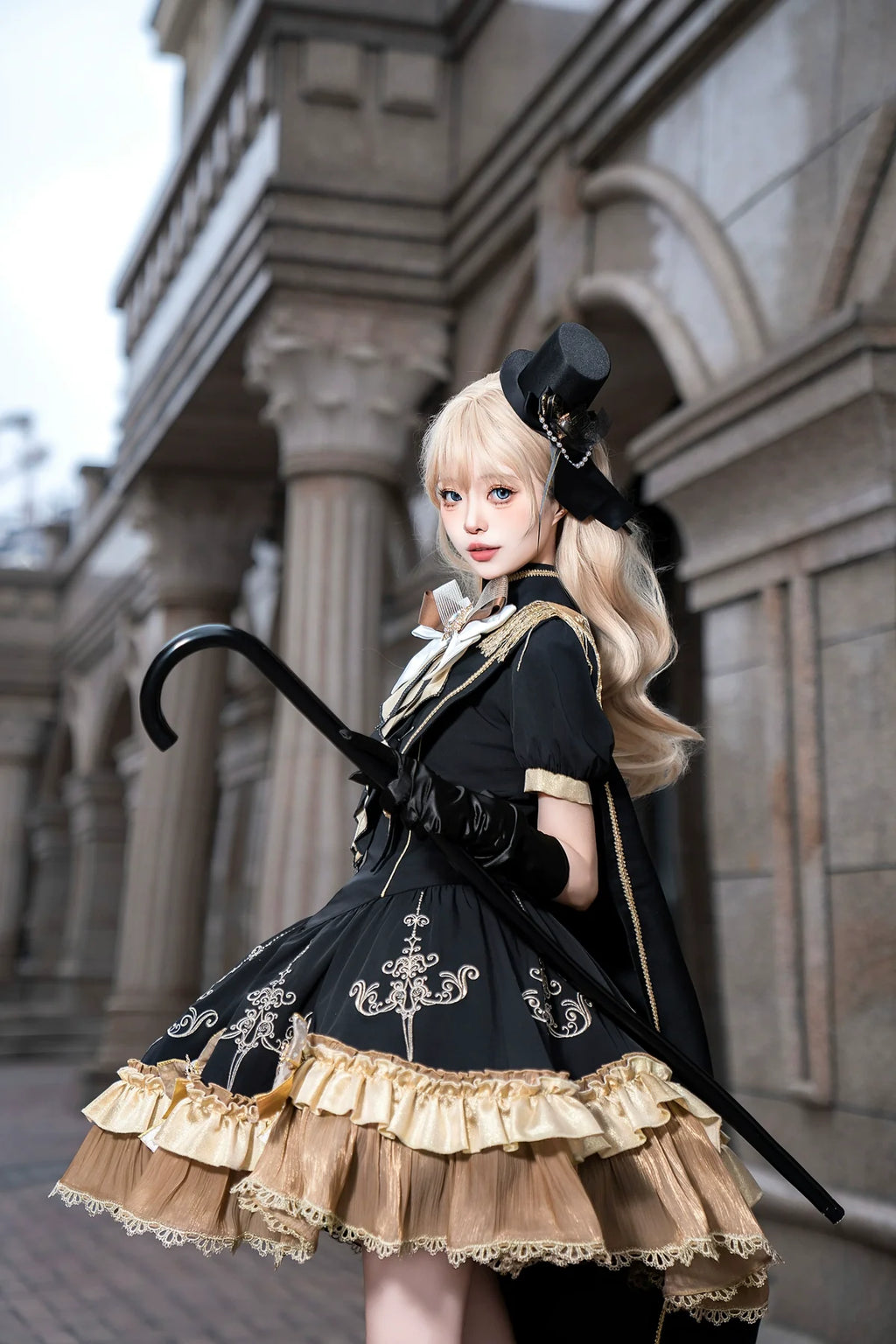 Glitter Oath - Military Lolita OP Dress with Detachable Split Tail Cloak - image 8