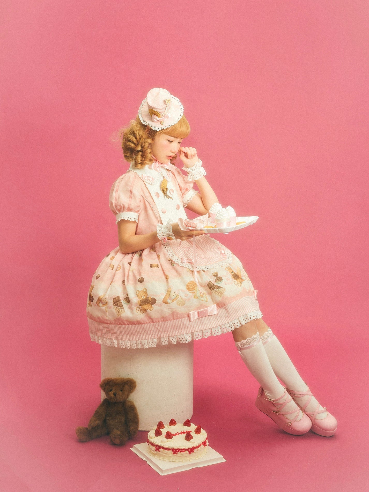 Patisserie Forever Happiness Pink Apron Sweet Lolita OP Dress Set - image 11