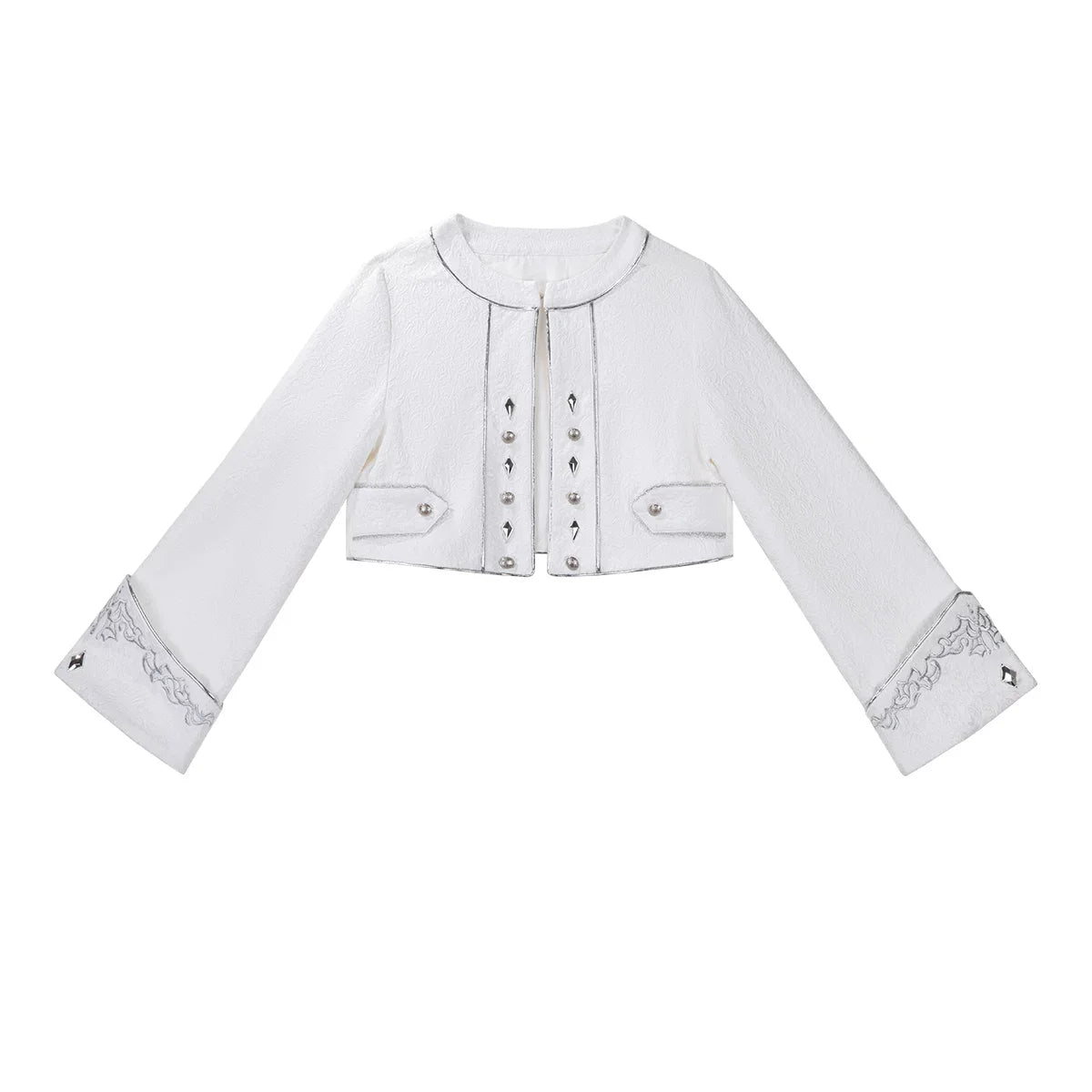 Silver Covenant - White Ouji Lolita Embroidery Coat and Shorts Set with Cross - image 10