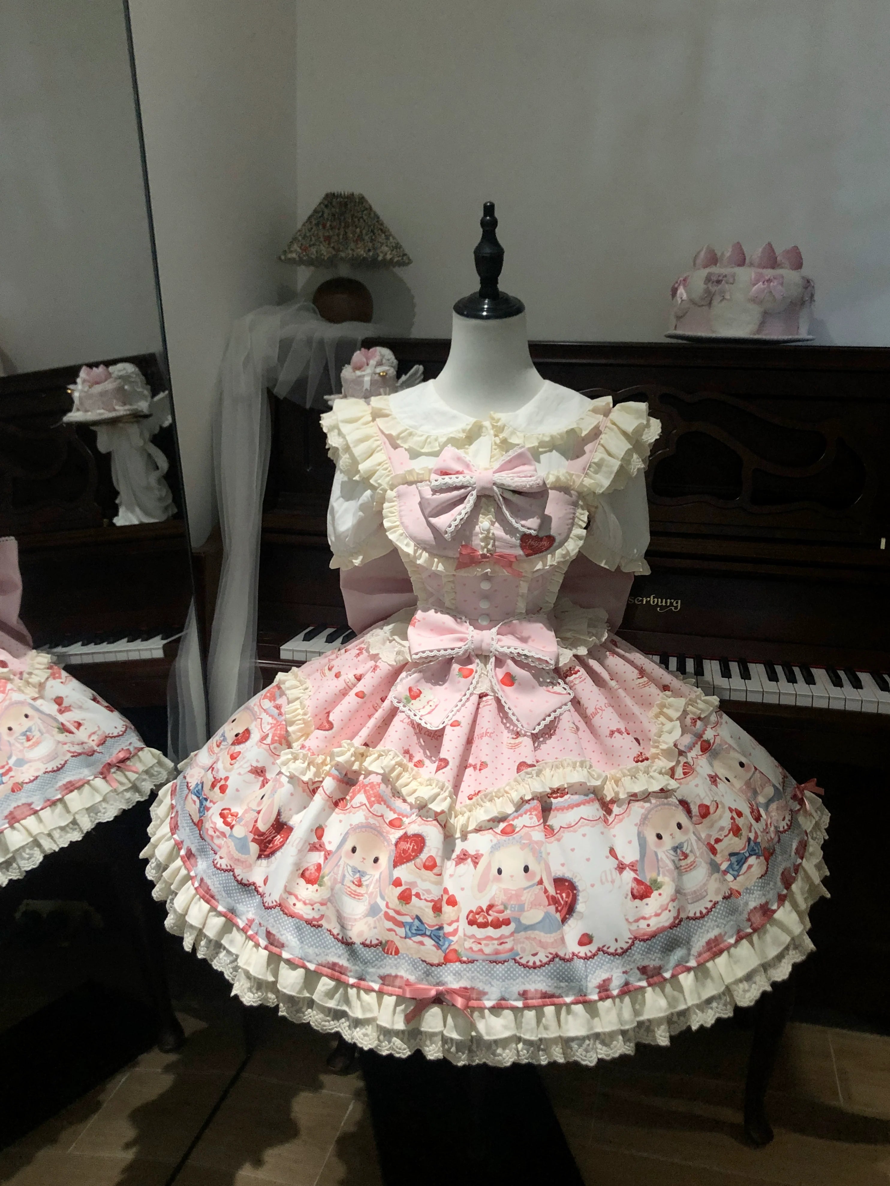 Bunny Party Sweet Lolita Printed JSK Dress with Bow Train - image 1