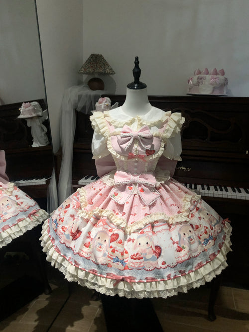 Bunny Party Sweet Lolita Printed JSK Dress with Bow Train - image 1