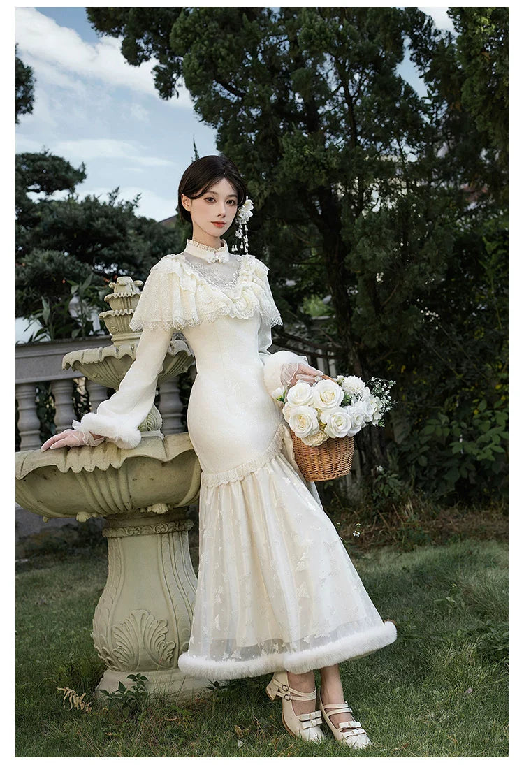 Winter Island Memory - Elegant Lolita Winter Coat & OP Dress Set - image 13