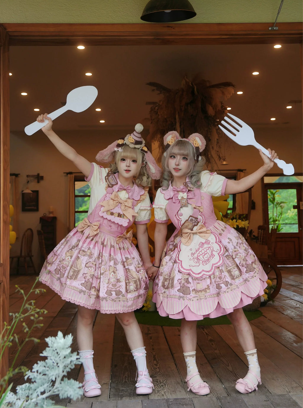 Bear Biscuit SP - Kawaii Lolita Bear Printed Dress Set with Bows - image 42