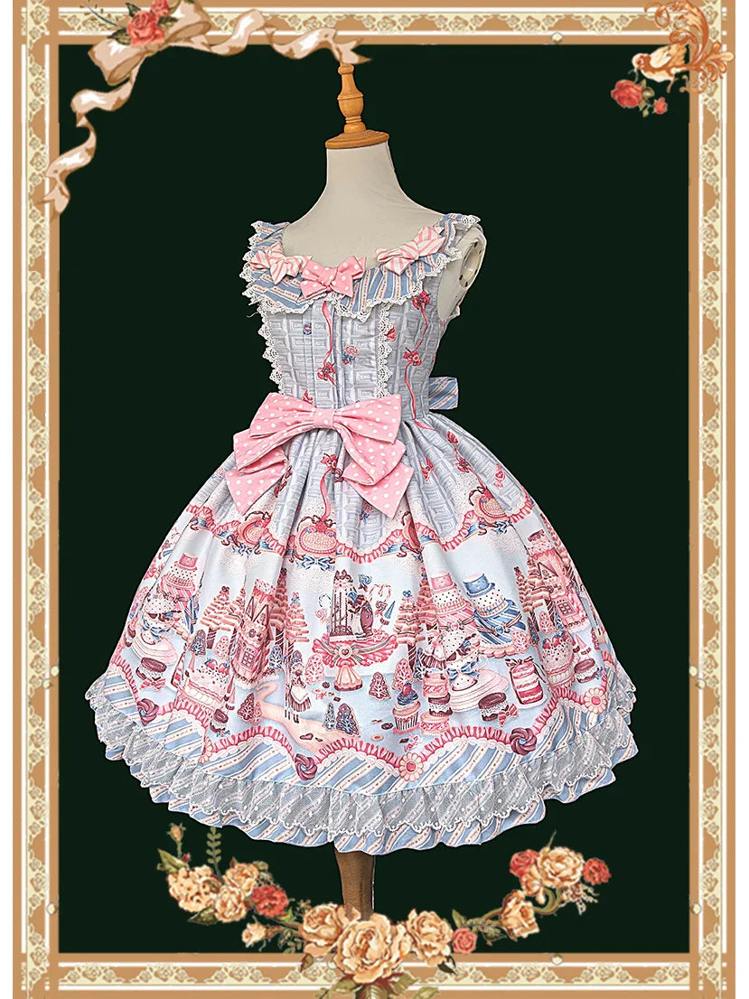 Candy House - Old School Lolita Cake Print JSK Dress, Side Zipper and Accessories - image 11