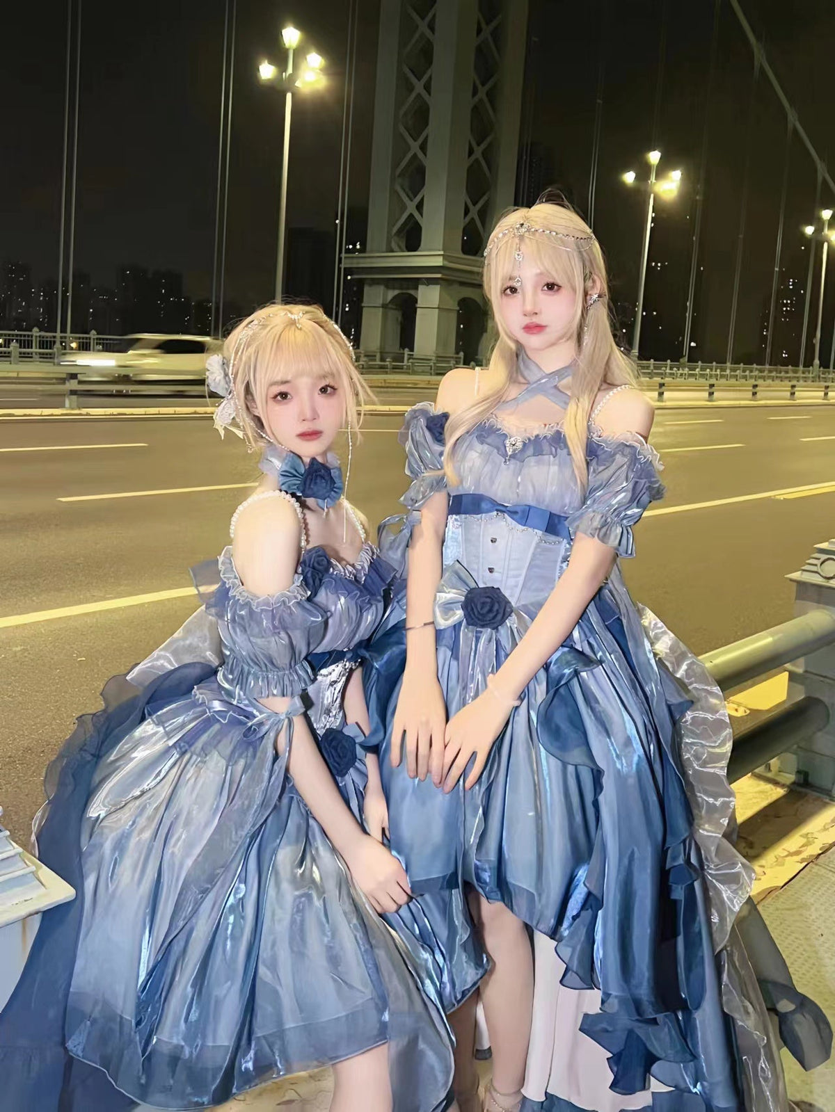 Elegant Gradient Dark Blue Lolita Prom Dress Set - image 1
