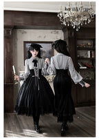 Dusk Moment - Classic Lolita Striped OP & Mermaid Dress Set, Fishbone Waist - image 13