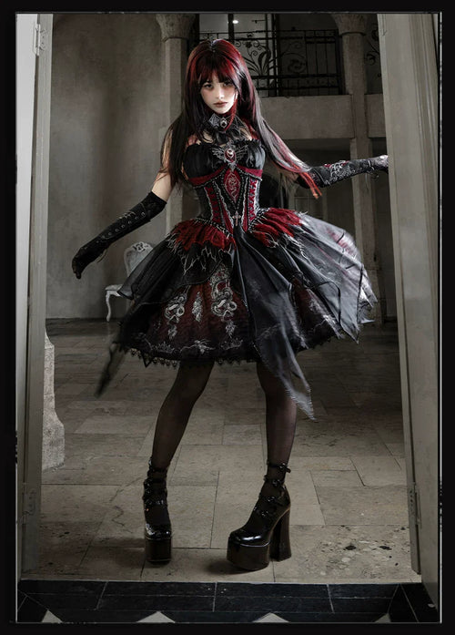 Bone Dragon - Gothic Lolita Corset JSK Dress Set with Embroidery - image 2