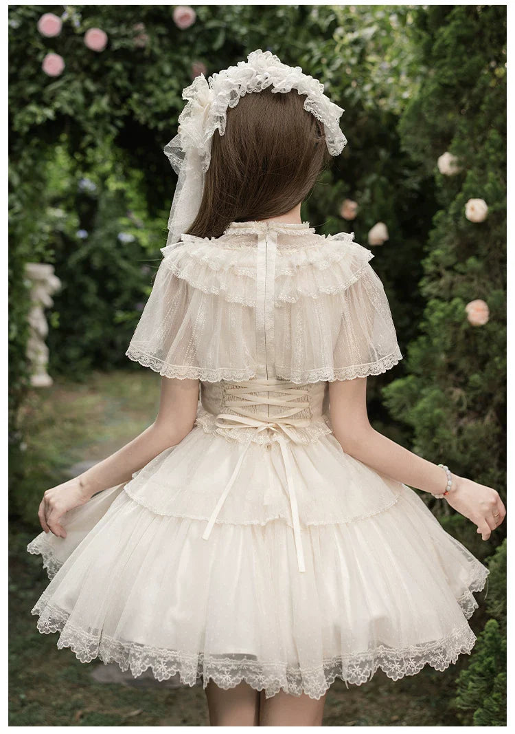 White Mist Promise - Classic Lolita Corset OP Set, Edwardian Collar & Tiered Hem - image 2