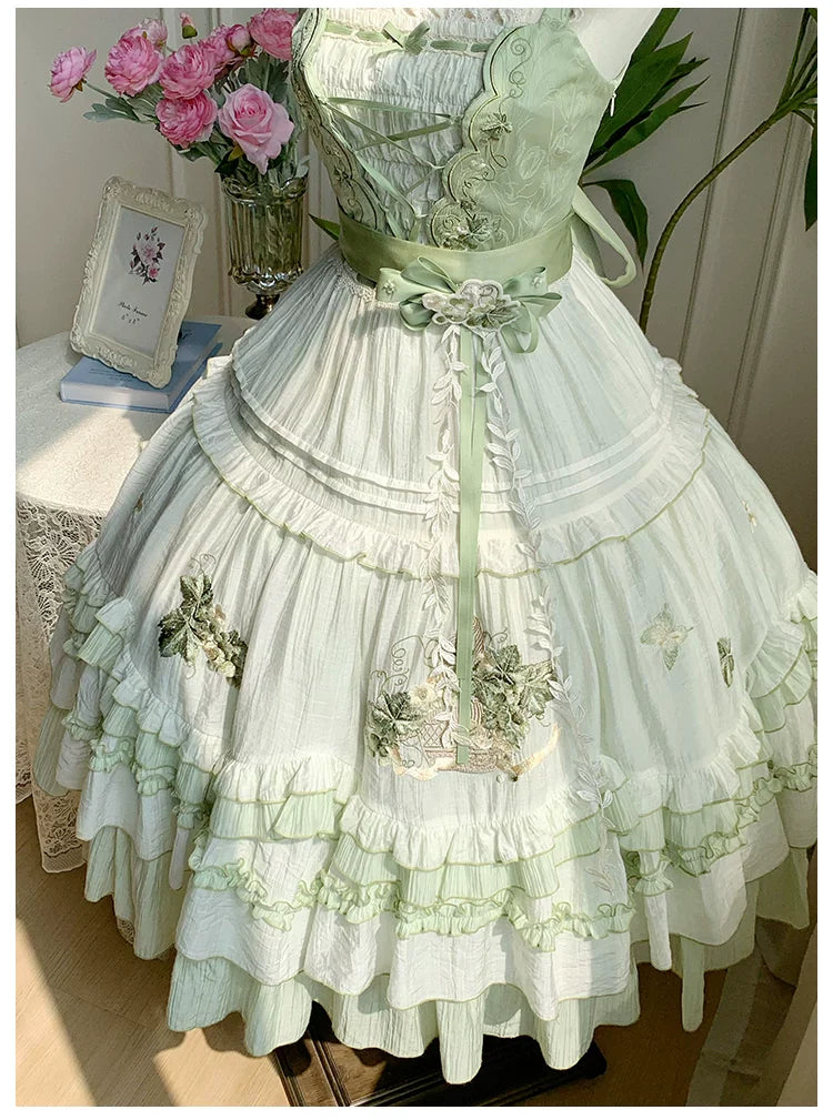 Green Grape - Embroidered Country Lolita OP Dress, Tiered JSK and Accessories - image 26