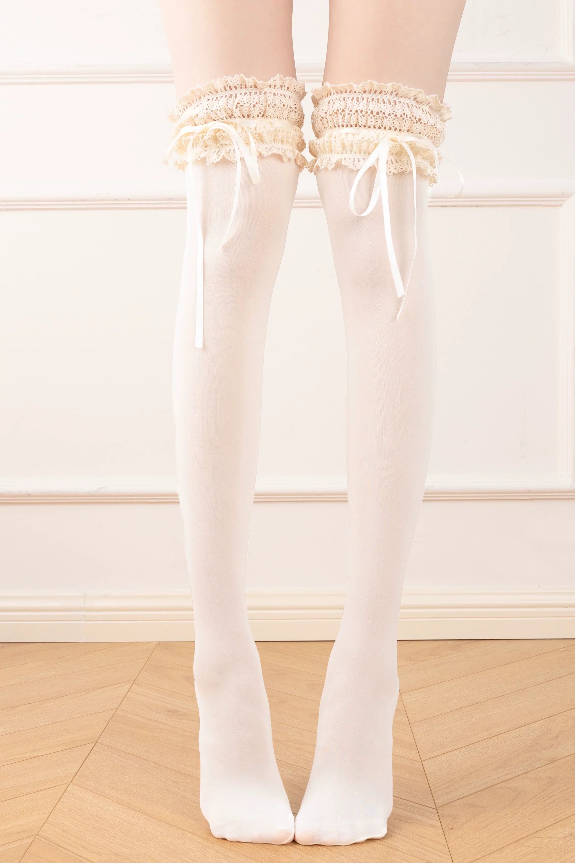 Classic Lolita Lace Ruffle Socks with Ribbon Bows - image 6