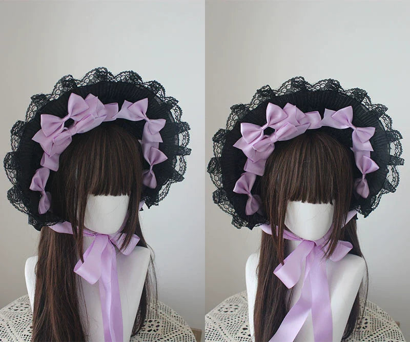Gothic Lolita Handmade Bonnet with Bows and Beads - image 12