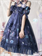 Coral Jellyfish - Sweet Lolita High-waist JSK Dress, Jellyfish & Coral Print and Accessories - image 5