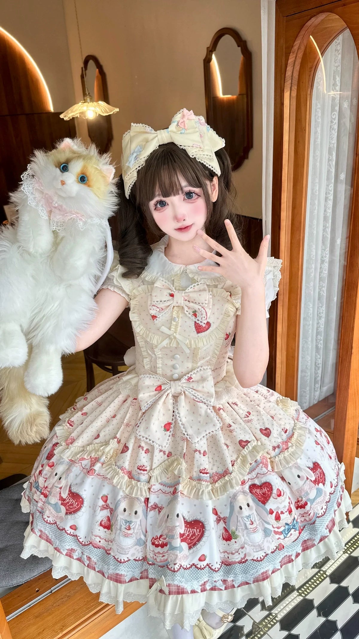 Bunny Party Sweet Lolita Printed JSK Dress with Bow Train - image 8