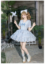 Seven-Day Bell - Blue Classic Lolita Striped OP Dress, Sailor Collar - image 22