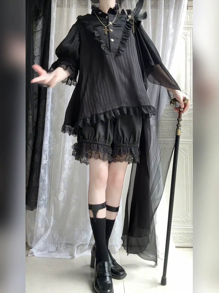 Black Moonlight - Ouji Lolita Chiffon Shirt Outfit Collection - image 2