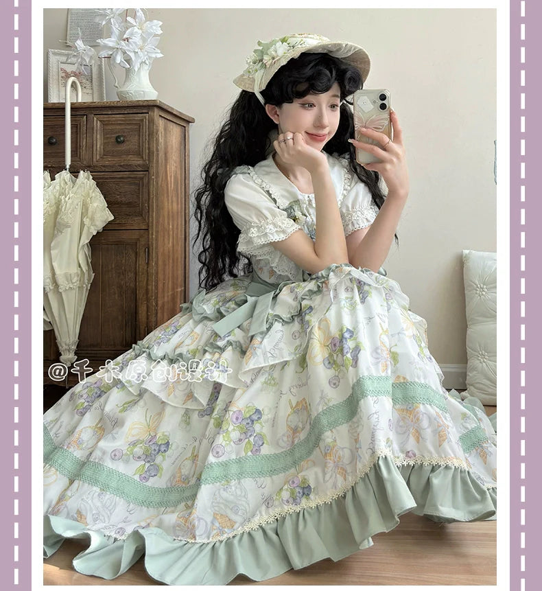 Blueberry Midsummer - Country Lolita Tiered JSK, Blueberry Print - image 14