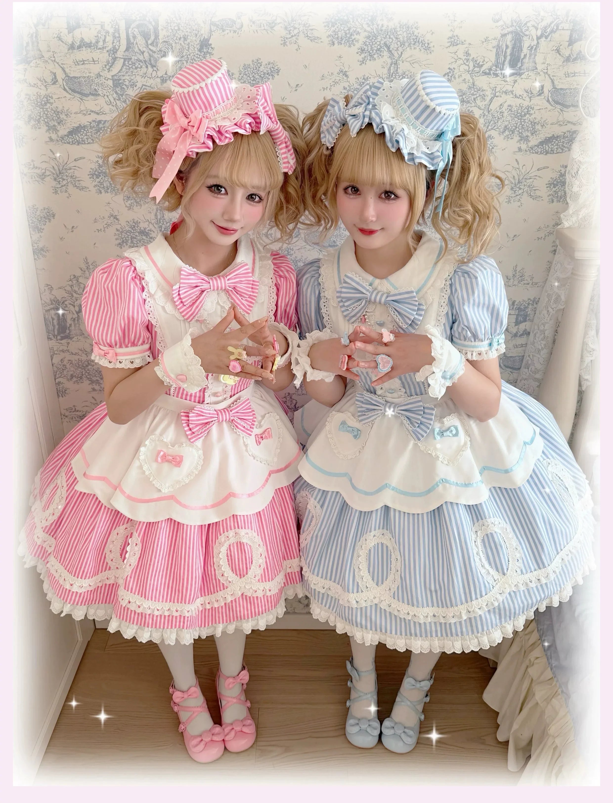Candy Shop Manager - Old School Lolita Striped OP Dress, Detachable Apron - image 2