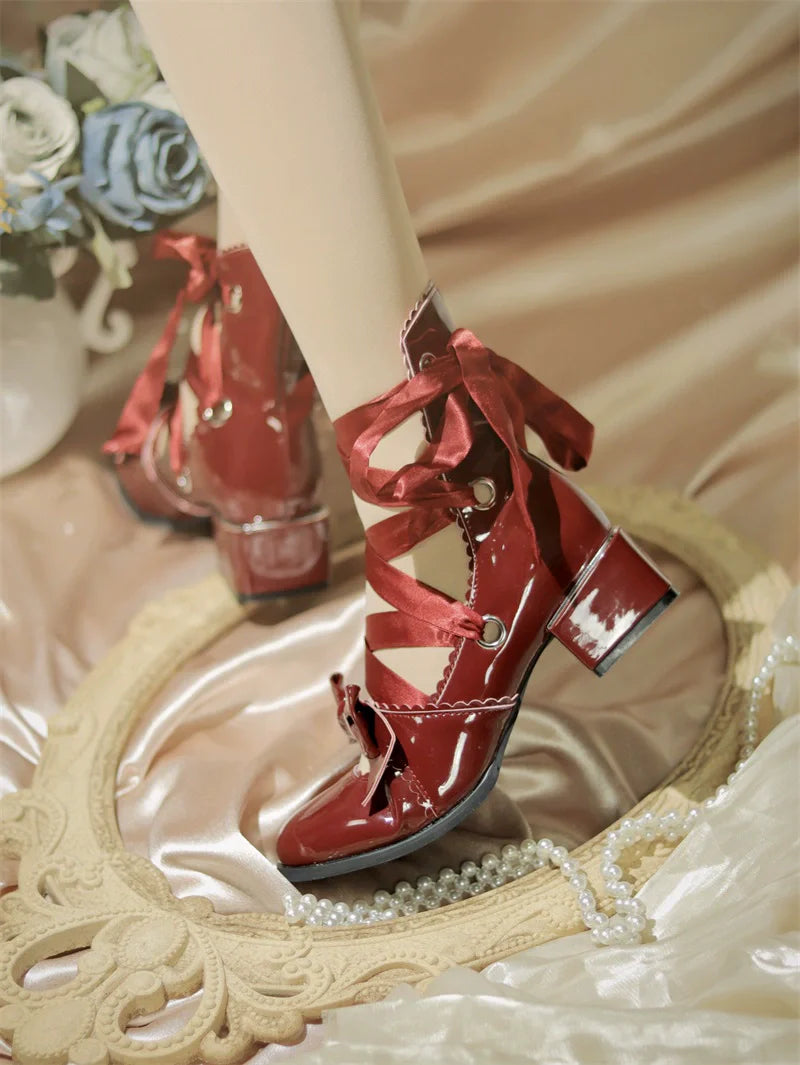 Muse Kiss - Elegant Lolita Shoes Lace-up Bow Heels Round Toe - image 2