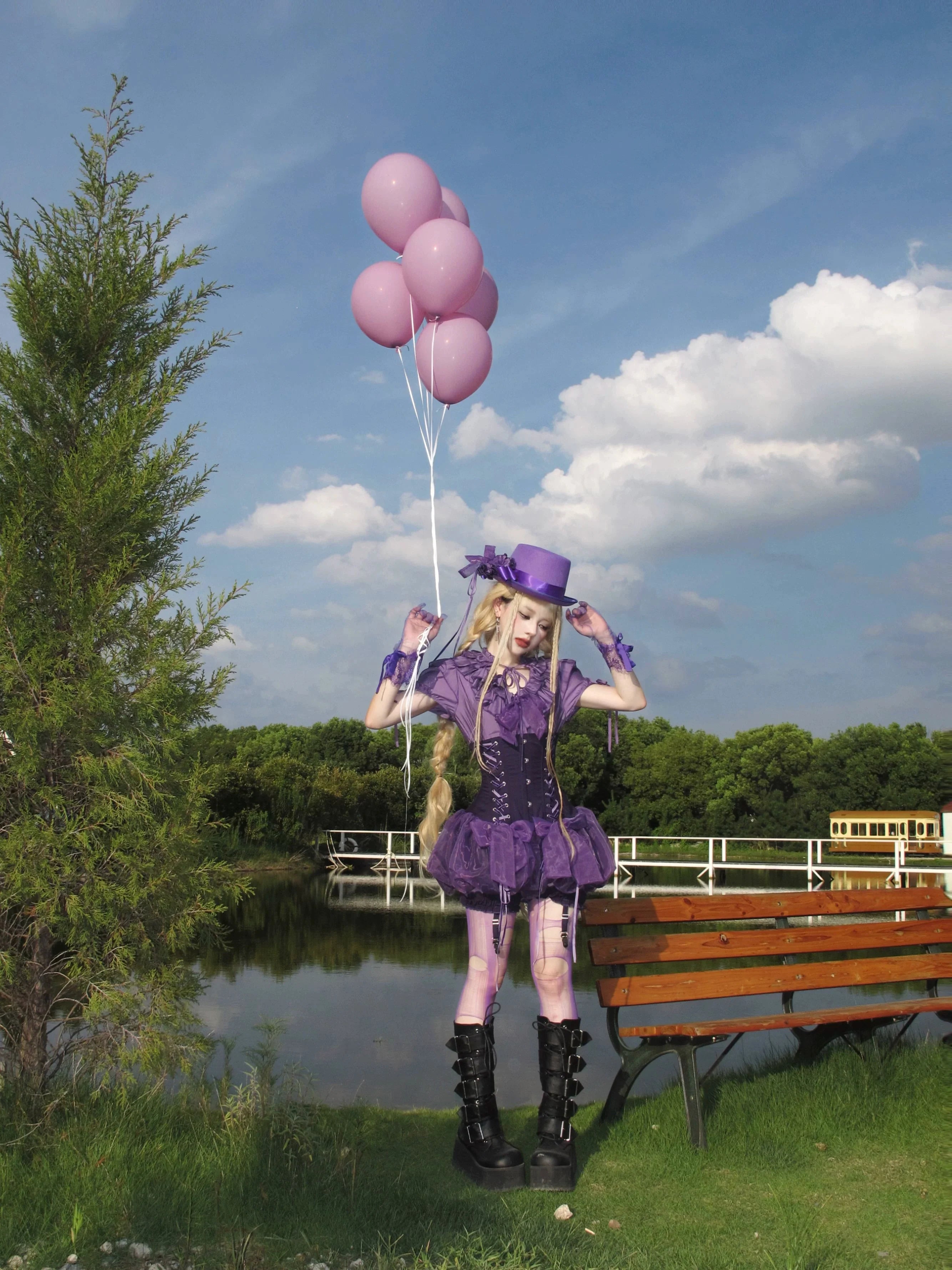 WONKA Gothic Lolita Purple Blouse and High Waist Shorts Set - image 6