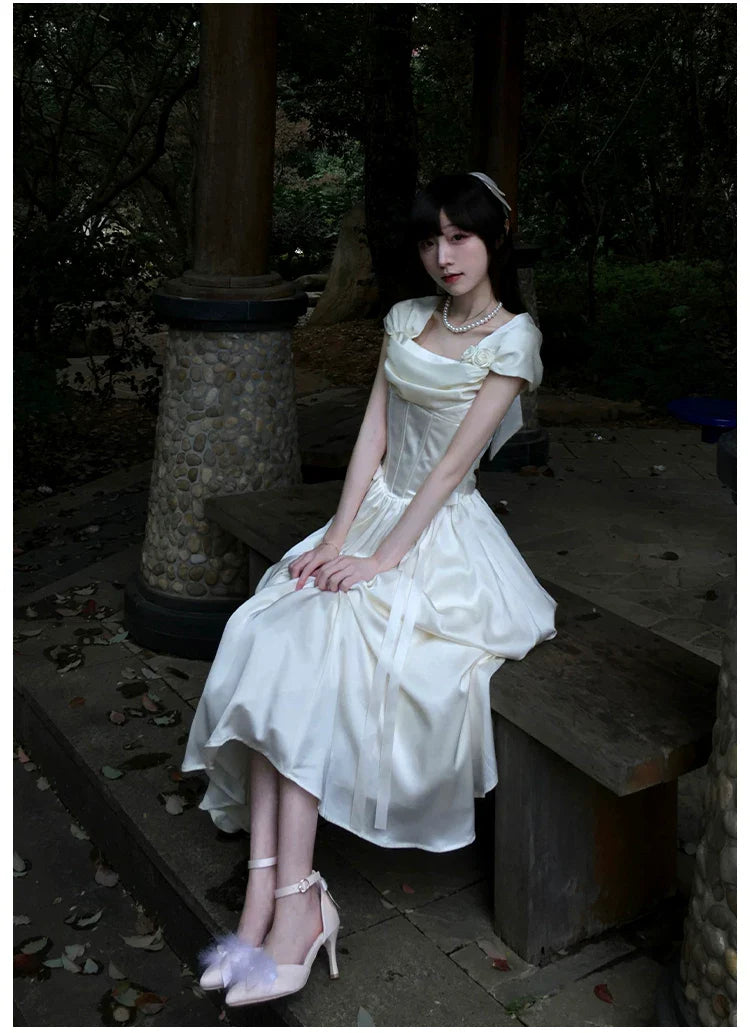 For Beloved - Classic Lolita Satin JSK Dress Set, Fishbone Waist - image 38