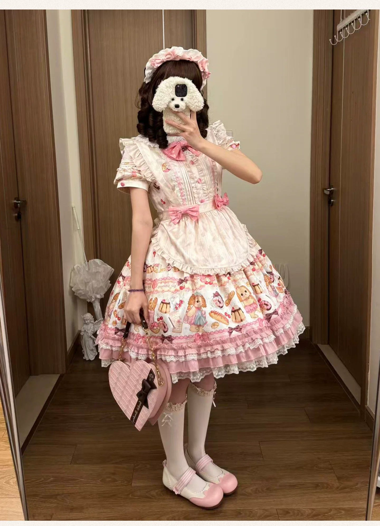 Full Sugar Bakery - Sweet Lolita Puppy Dessert Print OP Dress with Bows and Accessories - image 9