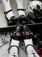 Night Banquet - Gothic Lolita Square-Toe Shoes with Ruby Bow - image 9
