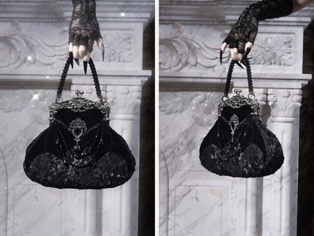 Mourning Day - Gothic Rhinestone Velvet Handbag - image 6