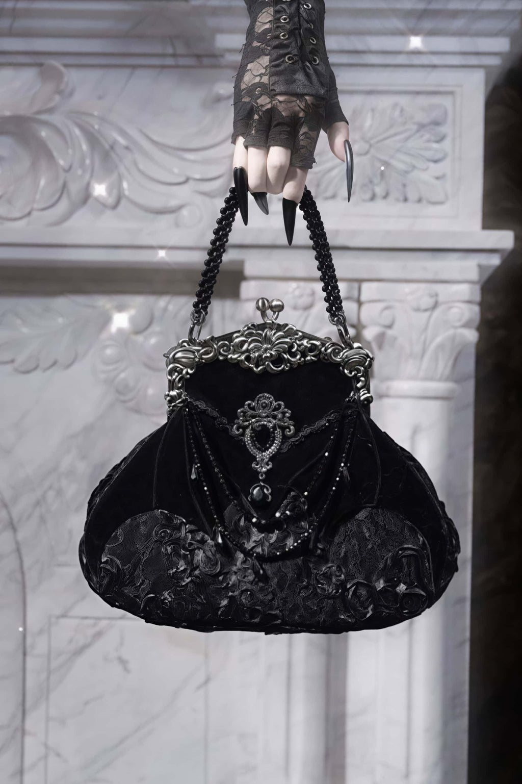 Mourning Day - Gothic Rhinestone Velvet Handbag - image 1