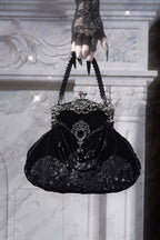 Mourning Day - Gothic Rhinestone Velvet Handbag - image 1