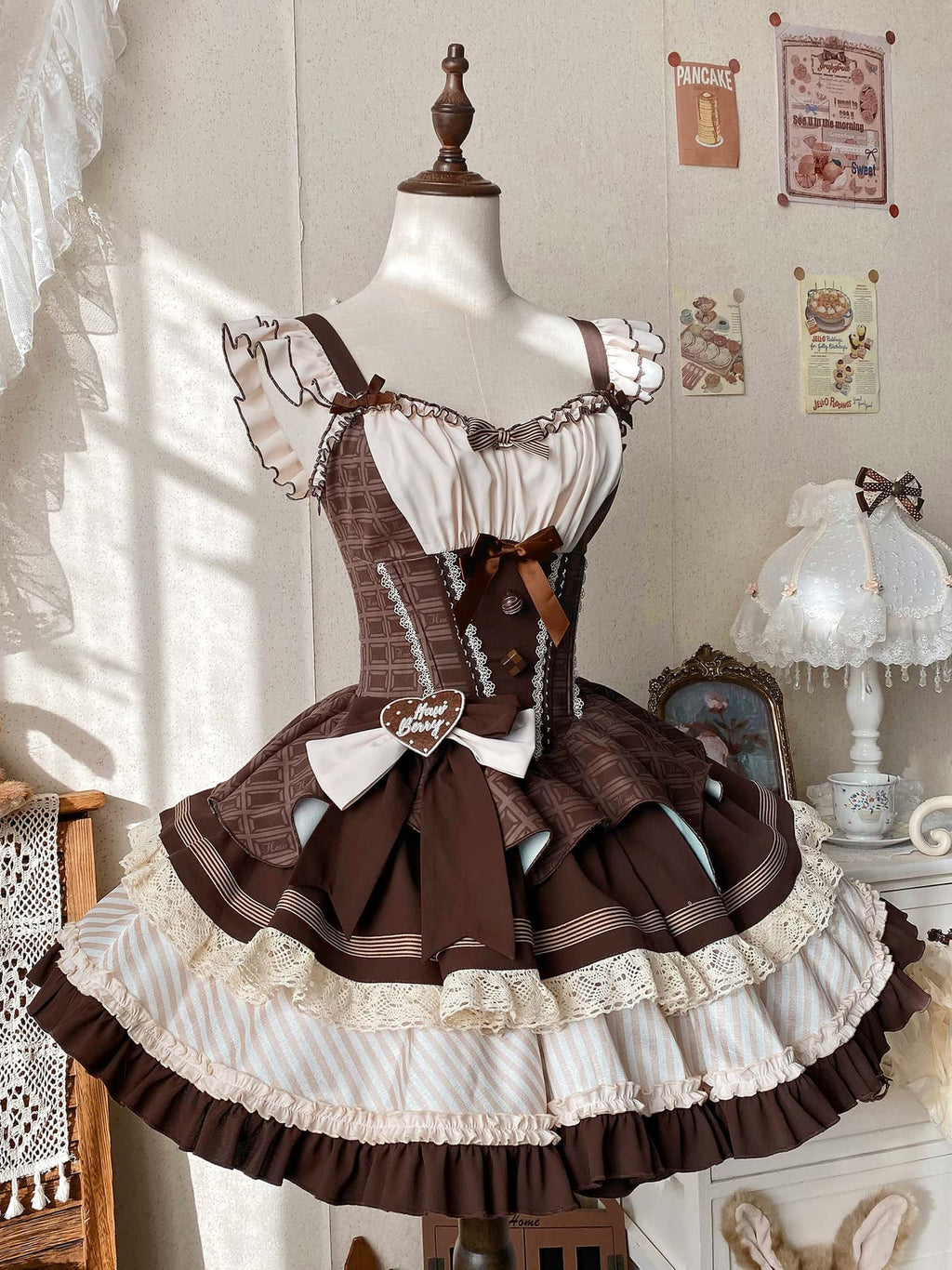Mint Chocolate Frou Frou Brown Blue Bustle Petticoat JSK KC Sweet Lolita Dress and Accessories - image 7