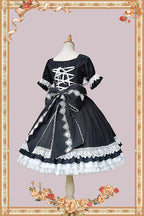 Doll-like Old-School Lolita OP Dress, Patchwork Sleeve and Accessories - image 5