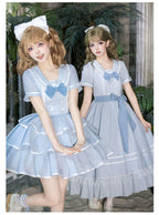 Seven-Day Bell - Blue Classic Lolita Striped OP Dress, Sailor Collar - image 18