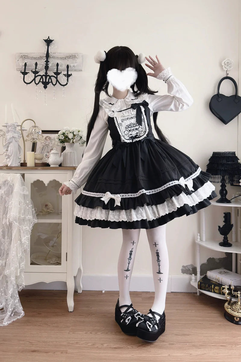 Sweet Bear - Kawaii Lolita JSK Dress Embroidery Flounce Hem - image 11