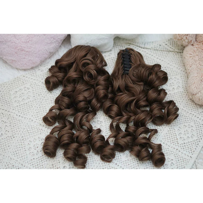 Old School Lolita See-through Bangs Wig, Curly Ponytails - image 14