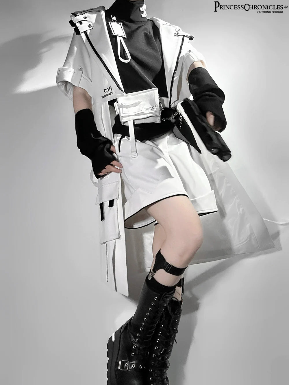 White Cat - Futuristic Style Cool Lolita Pants Suit With Cat Ear Coat - image 11