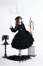 Wings and Bouquet - Dark Classic Lolita Blouse and SK Set, Layered Blue Ruffles - image 19