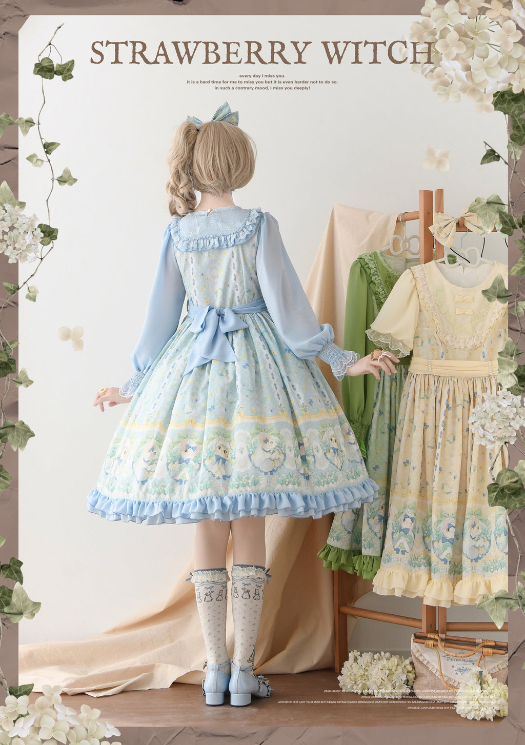 Lily of the Valley Kitten - Country Lolita OP with Embroidery and Cat Print - image 5