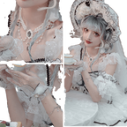 Dark Starry Night - Wedding Lolita Bonnet Bridal Mesh Gloves and Necklace - image 4