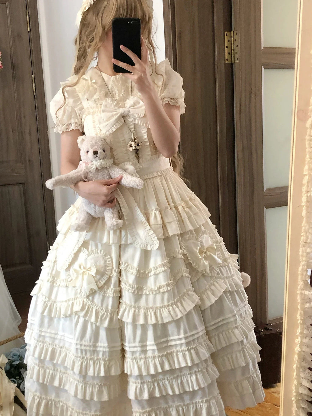 Loveheart - Solid Classic Lolita JSK Dress, Tiered Hem - image 21