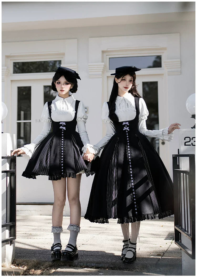 Monochrome Sonata - Classic Lolita Bust-supporting JSK Set, Piano Inspired - image 8