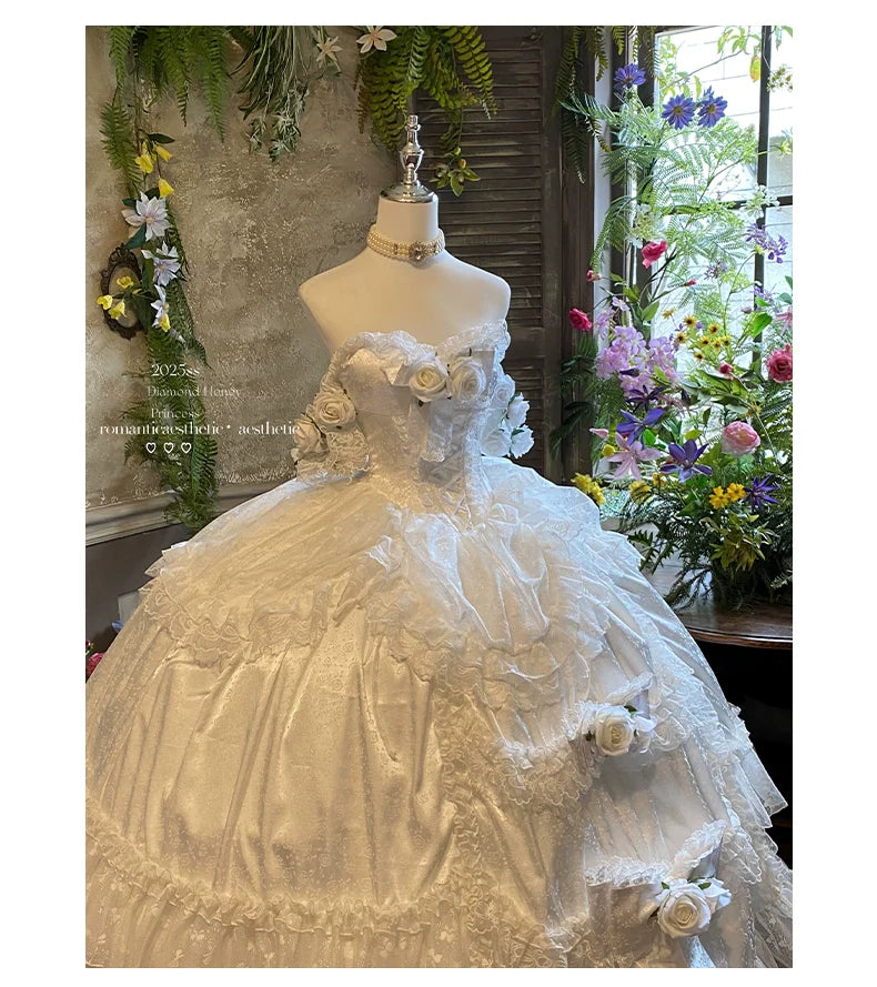 Love and Roses Princess Bridal Lolita Dress with Tiered Rose Skirt - image 32