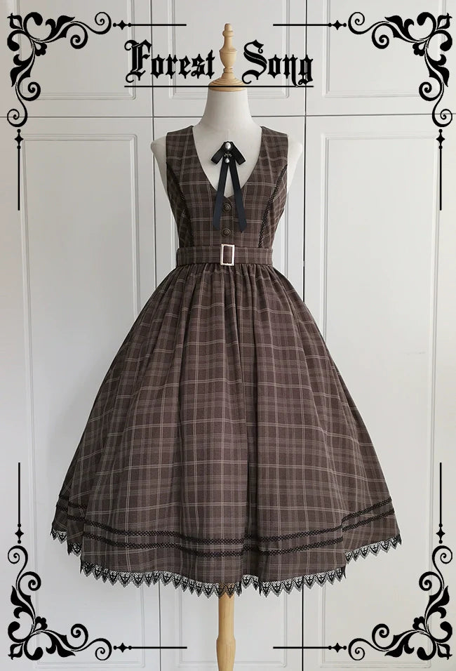 Grena's Poems - Plaid Elegant Lolita JSK Dress, V-Neck - image 1