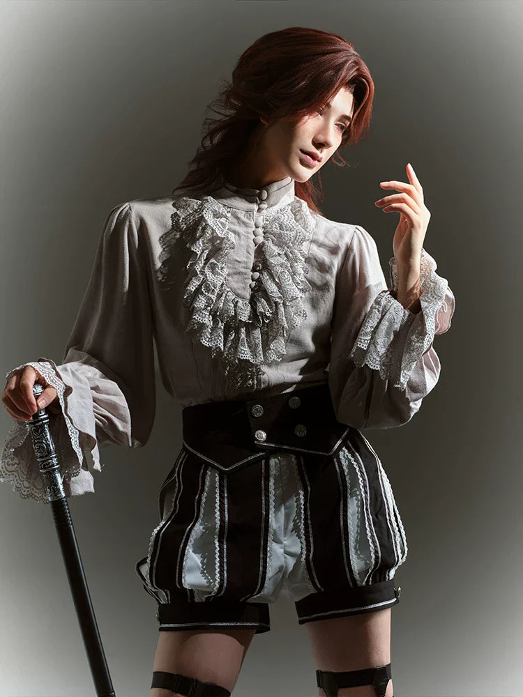 Crow Feather Ode - Ouji Lolita Cotton Linen Shirt and Clock Embroidery Vest Set - image 12