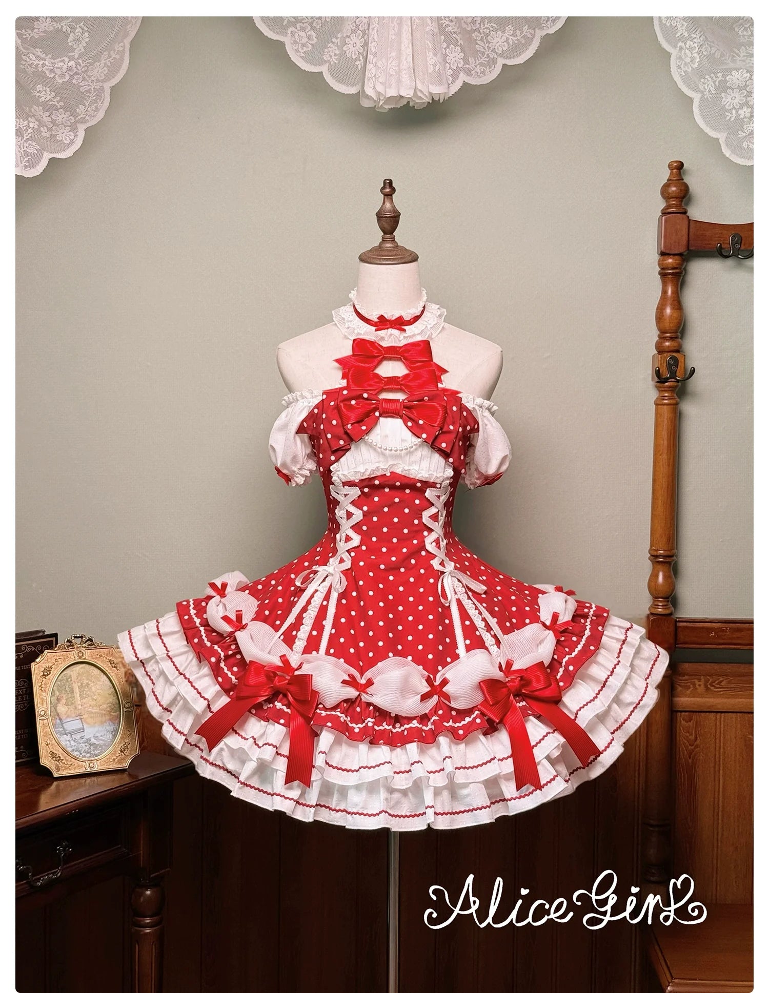 Old School Lolita Halter Neck OP Dress, Polka Dot Accent - image 53