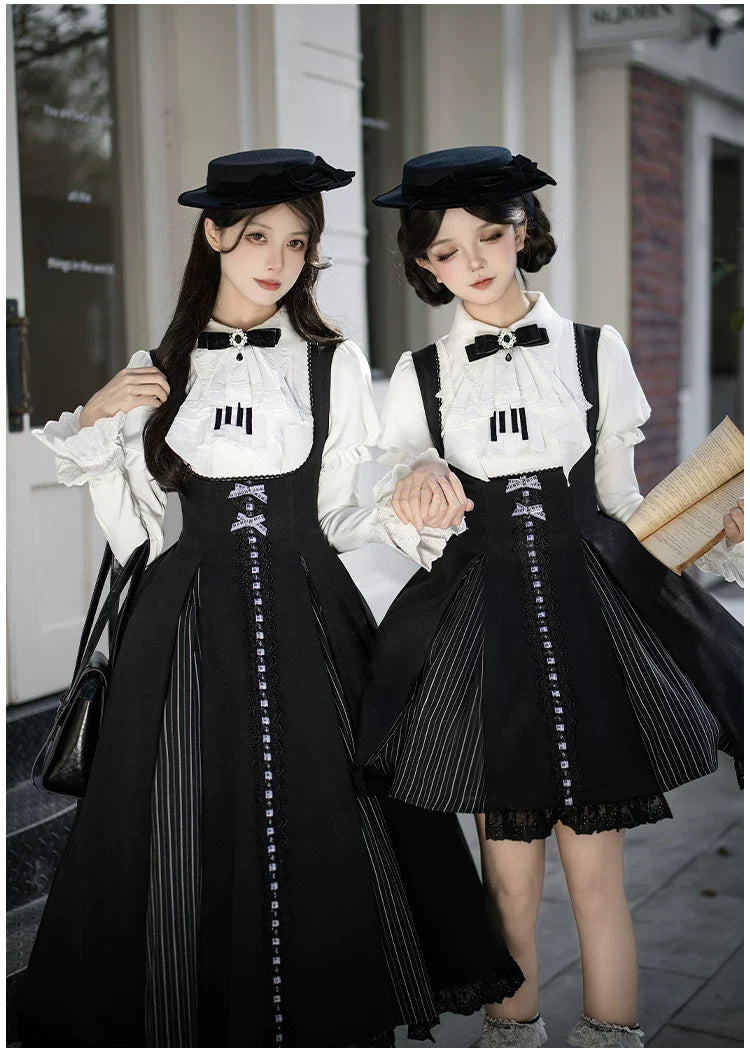 Monochrome Sonata - Classic Lolita Bust-supporting JSK Set, Piano Inspired - image 13