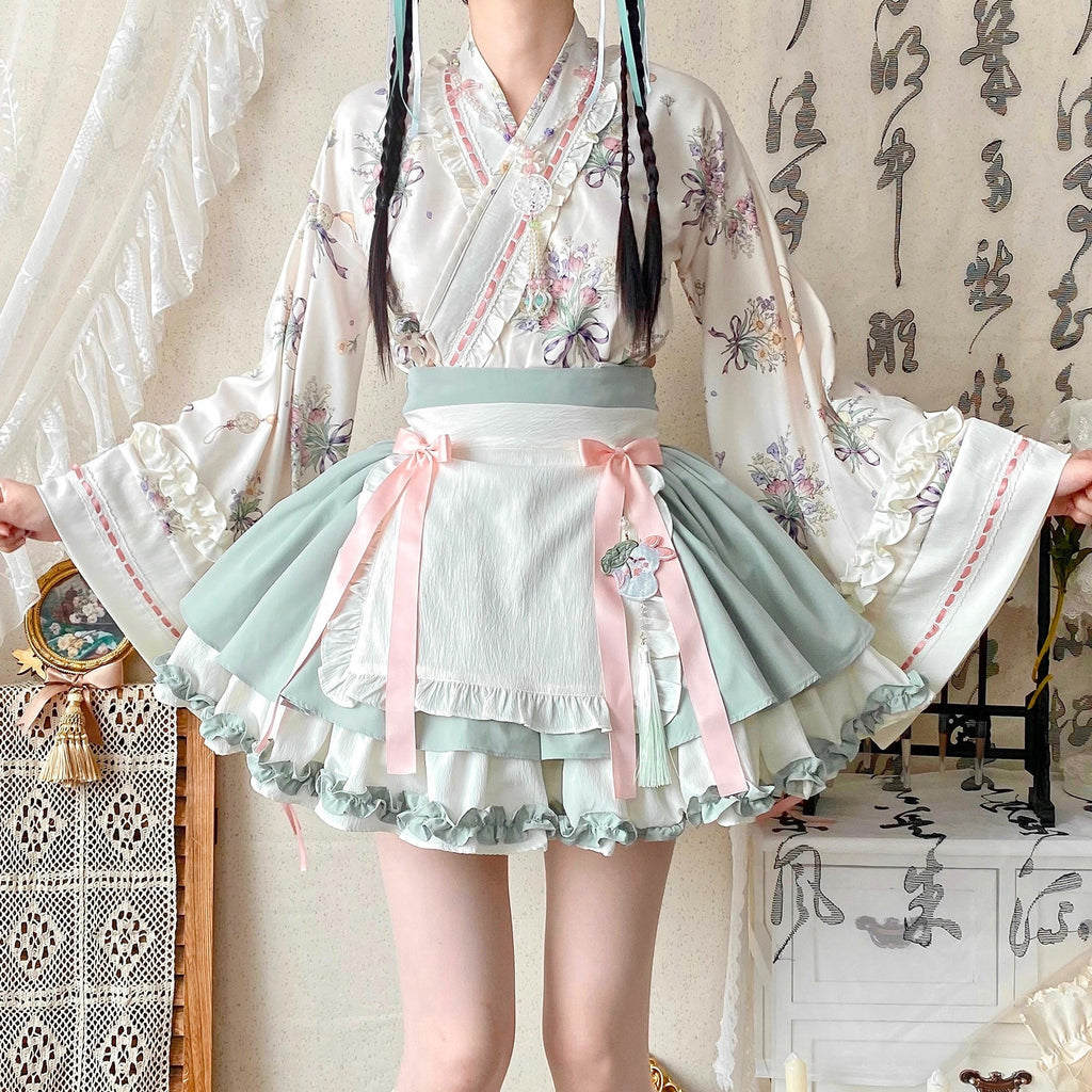 Little Herbalist - Han Lolita Skirt Outfit with Cross-collar Blouse and Apron - image 9