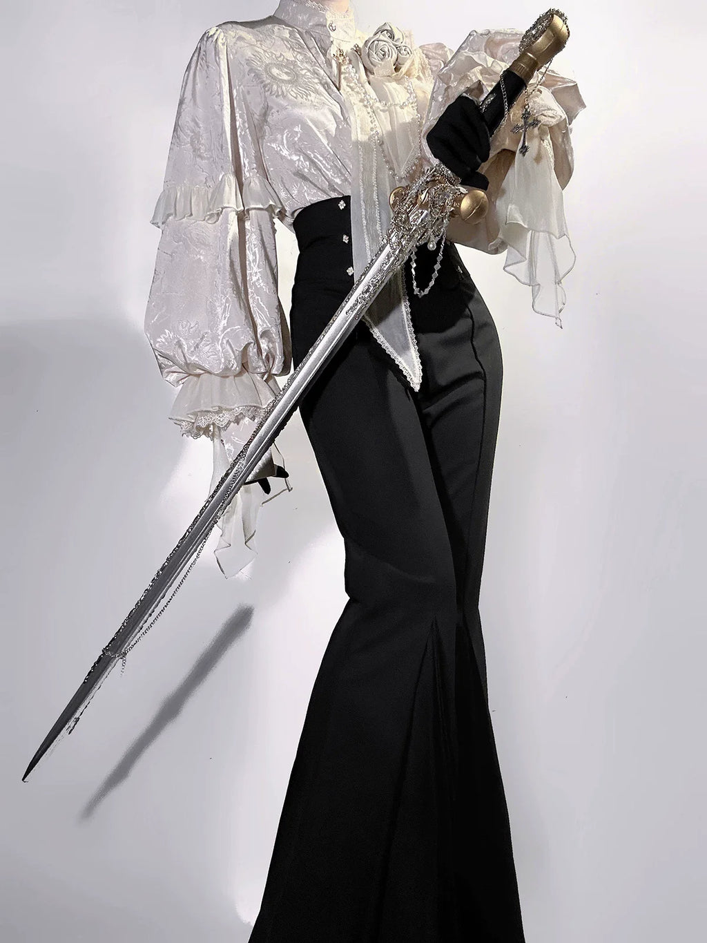 Rose and Sword - Ouji Lolita Jacquard Blouse & High Waist Pants Suit - image 10